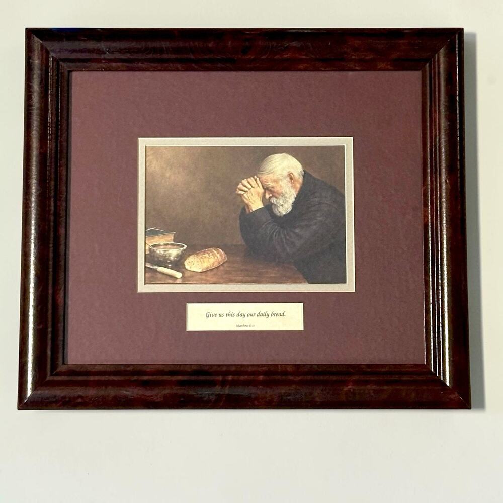 Grace by Eric Enstrom Art Print VTG Frame 14”x13” Praying Man Our Daily Bread